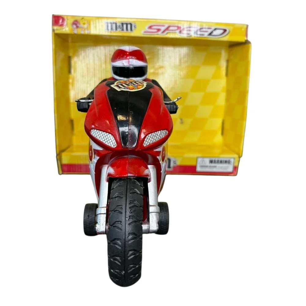 RARE M&M's Speed Racer Red Motorcycle Toy with Rider Figure Original Box 11 inch